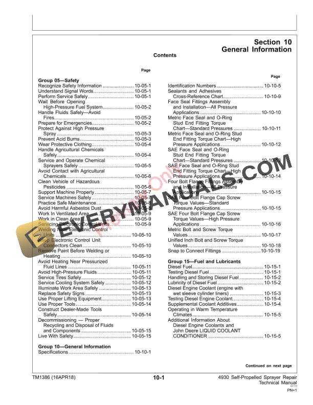 John Deere 4930 Self Propelled Sprayers Repair Technical Manual TM1386 16APR18 5