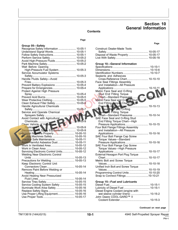 John Deere 4940 Self Propelled Sprayer Technical Manual TM113619 14AUG15 5