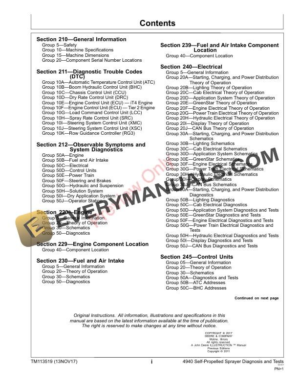 John Deere 4940 Self-Propelled Sprayers Diagnostic Technical Manual TM113519 13NOV17 5 John Deere 4940 Self Propelled Sprayers Diagnostic Technical Manual TM113519 13NOV17 3
