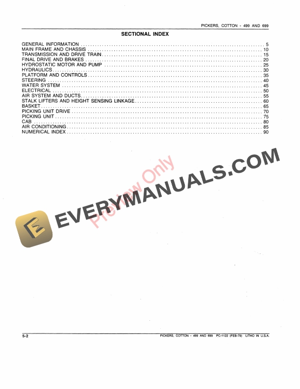 John Deere 499 699 Cotton Pickers Parts Catalog PC1122 03AUG79 4