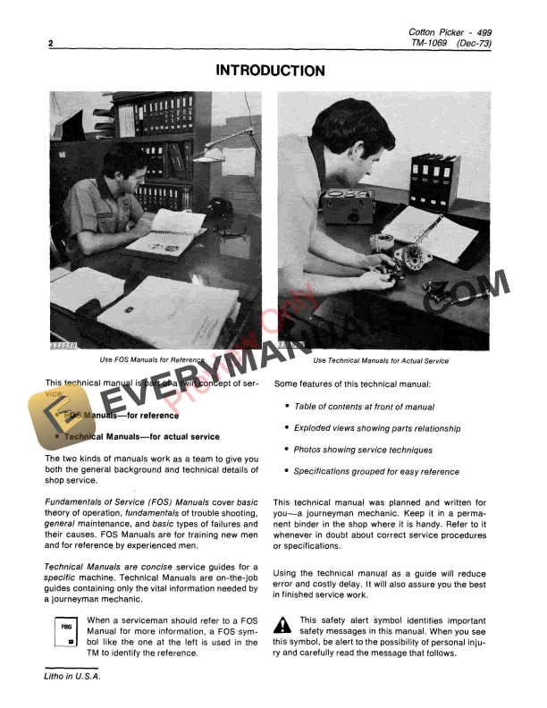 John Deere 499 Cotton Picker Technical Manual TM1069 01DEC73 4