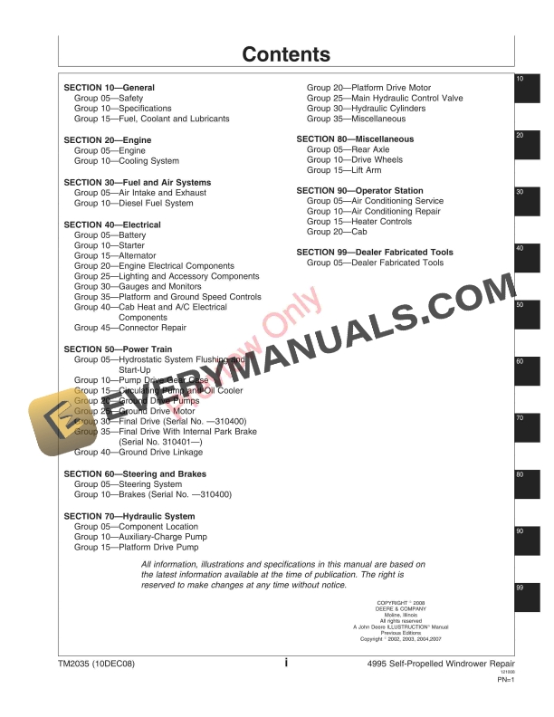 John Deere 4995 Self Propelled Windrower Technical Manual TM2035 10DEC08 5