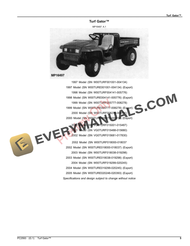 John Deere 4X2 Turf Gator Parts Catalog PC2593 06JUL22-5