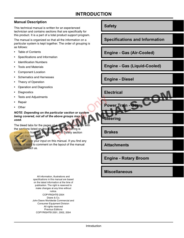 John Deere 4x2 and 6x4 Gator Utility Vehicles Technical Manual TM1518 01MAY05 4 John Deere 4x2 and 6x4 Gator Utility Vehicles Technical Manual TM1518 01MAY05 3
