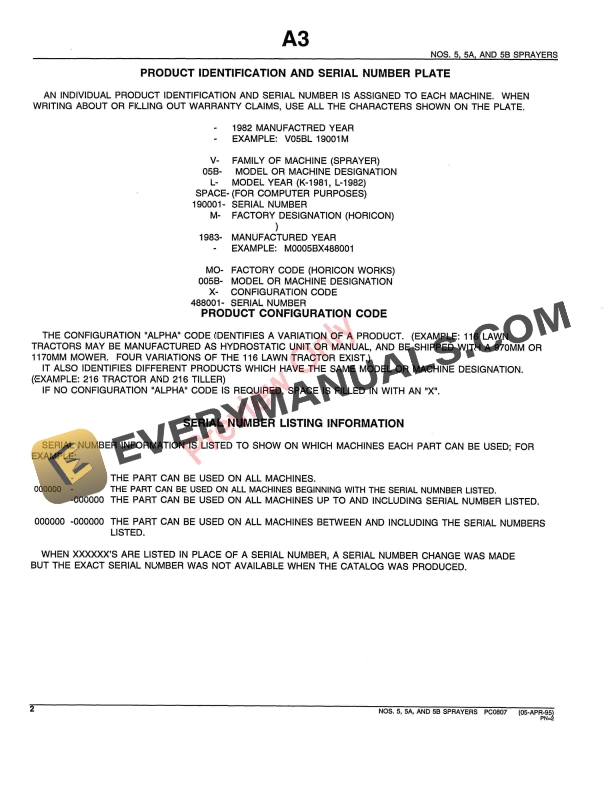 John Deere 5, 5A, 5B Sprayers Parts Catalog PC807 17APR96 5 John Deere 5, 5A, 5B Sprayers Parts Catalog PC807 17APR96-4