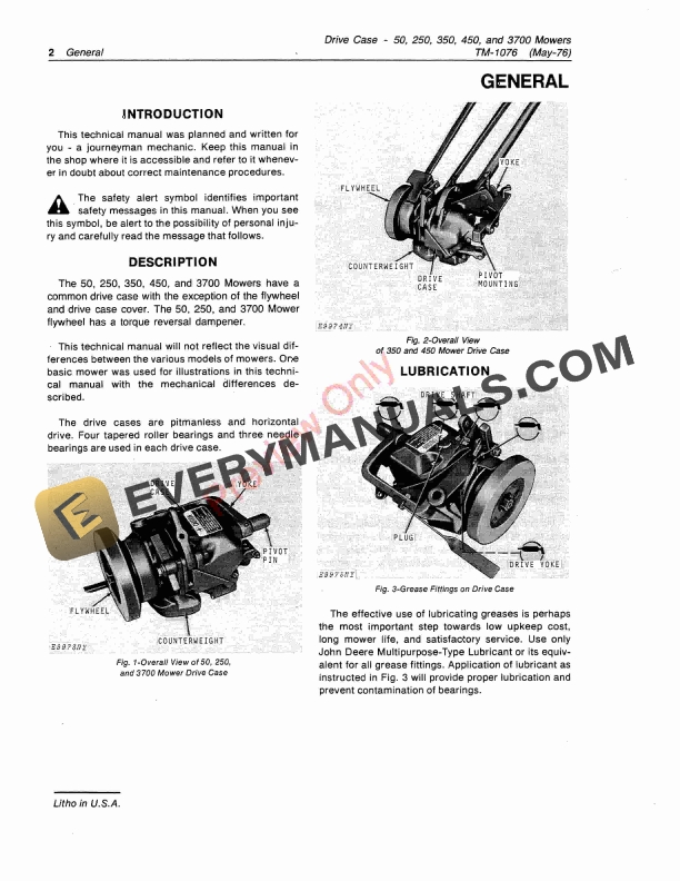 John Deere 50 250 350 450 3700 Mower Drive Case Technical Manual TM1076 01MAY76 4