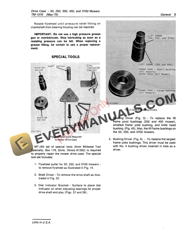 John Deere 50 250 350 450 3700 Mower Drive Case Technical Manual TM1076 01MAY76 5