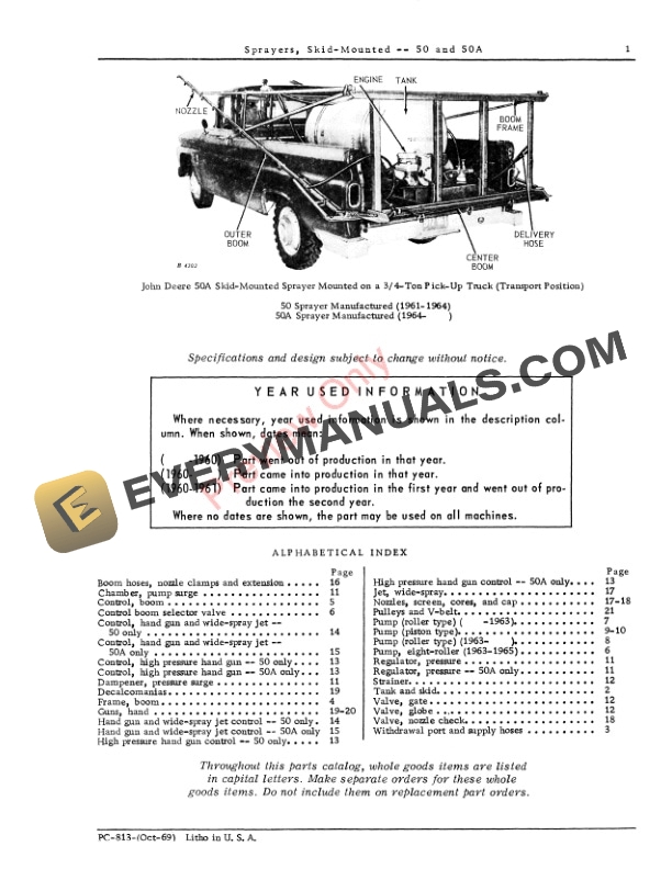 John Deere 50, 50A Skid Mounted Sprayers Parts Catalog PC813 01OCT69-3