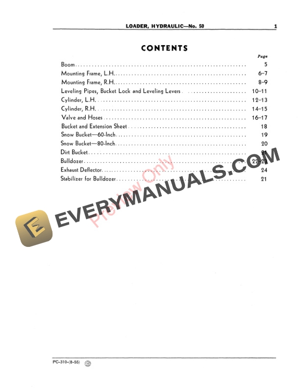 John Deere 50 Hydraulic Loader Parts Catalog PC310 01AUG55-3
