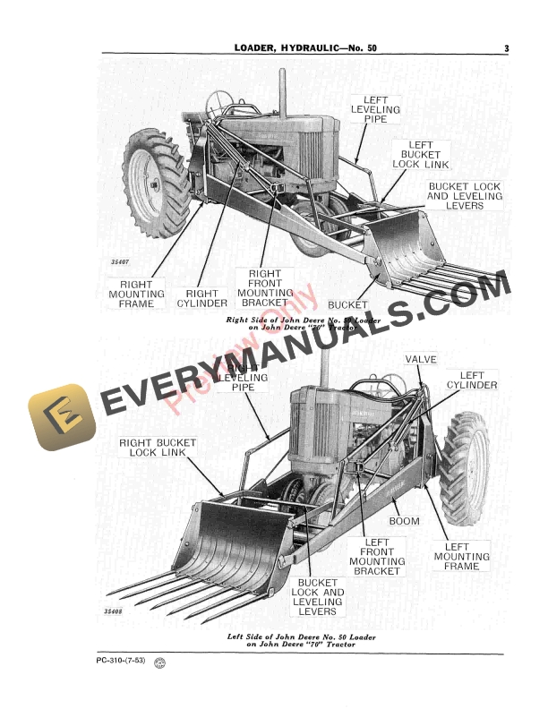 John Deere 50 Hydraulic Loader Parts Catalog PC310 01AUG55-5