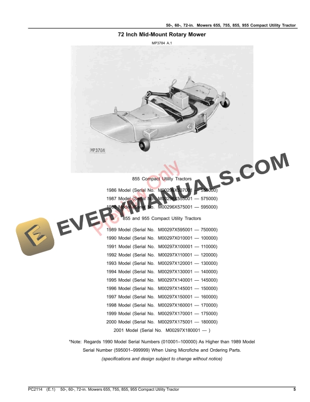 John Deere 50-INCH, 60-INCH AND 72-INCH MOWERS (655, 755, 855 AND 955 COMPACT UTILITY TRACTORS) Parts Catalog PC2114 04DEC19-5