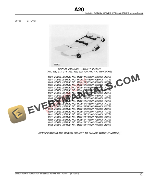 John Deere 50-Inch Rotary Mower Parts Catalog PC1959 26FEB97-3