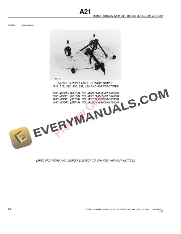 John Deere 50-Inch Rotary Mower Parts Catalog PC1959 26FEB97-4