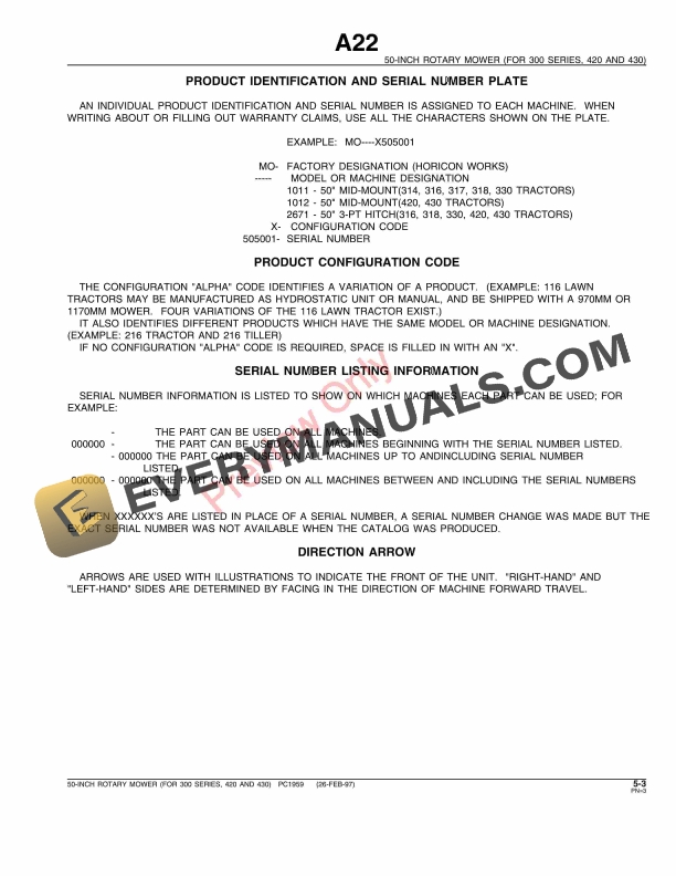 John Deere 50-Inch Rotary Mower Parts Catalog PC1959 26FEB97-5