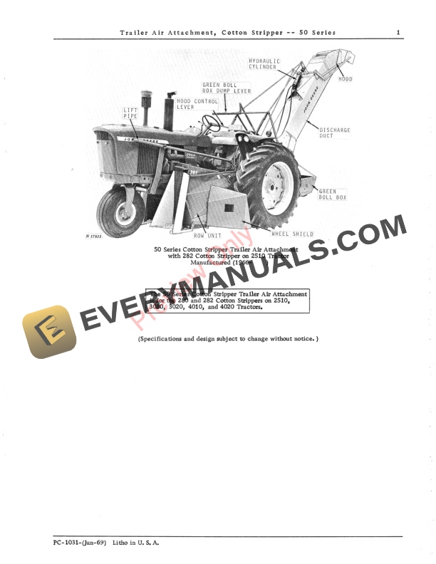 John Deere 50 Series Cotton Stripper Trailer Air Attachment Parts Catalog PC1031 01JUN69 3