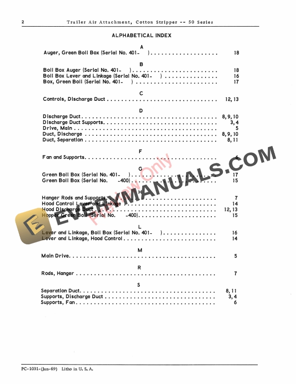 John Deere 50 Series Cotton Stripper Trailer Air Attachment Parts Catalog PC1031 01JUN69 4