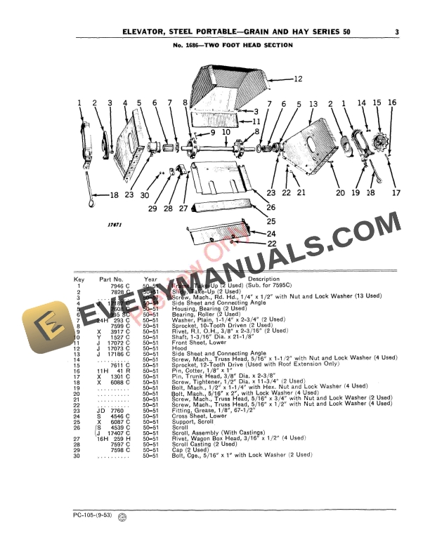 John Deere 50 Series Steel Portable Grain and Hay Elevator Parts Catalog PC105 01SEP53 5