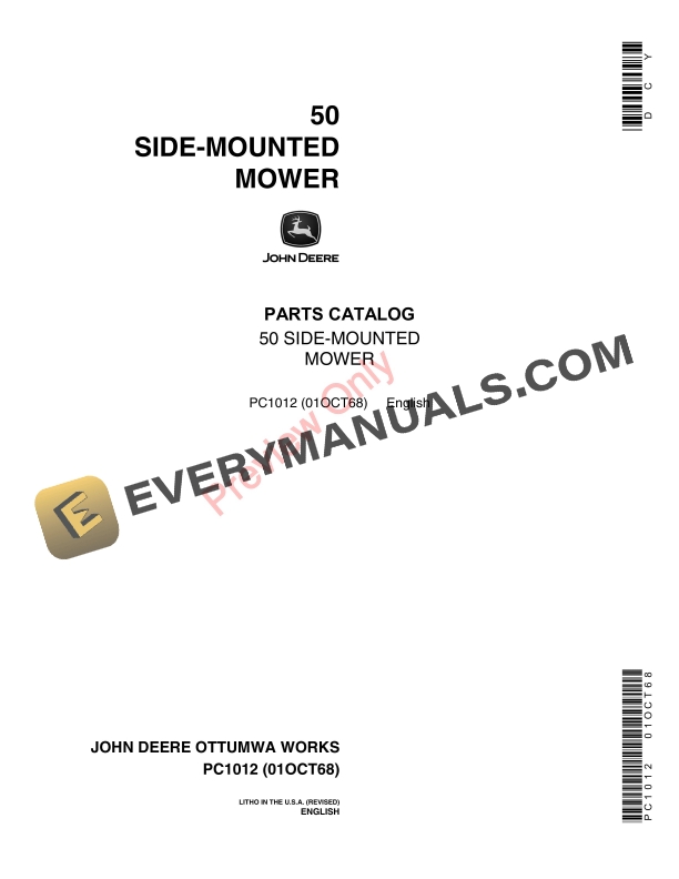 John Deere 50 Side-Mounted Mower Parts Catalog PC1012 01OCT68-1