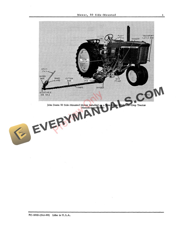 John Deere 50 Side Mounted Mower Parts Catalog PC1012 01OCT68 3