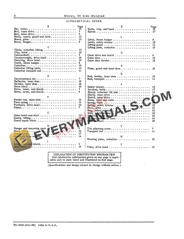 John Deere 50 Side Mounted Mower Parts Catalog PC1012 01OCT68 4