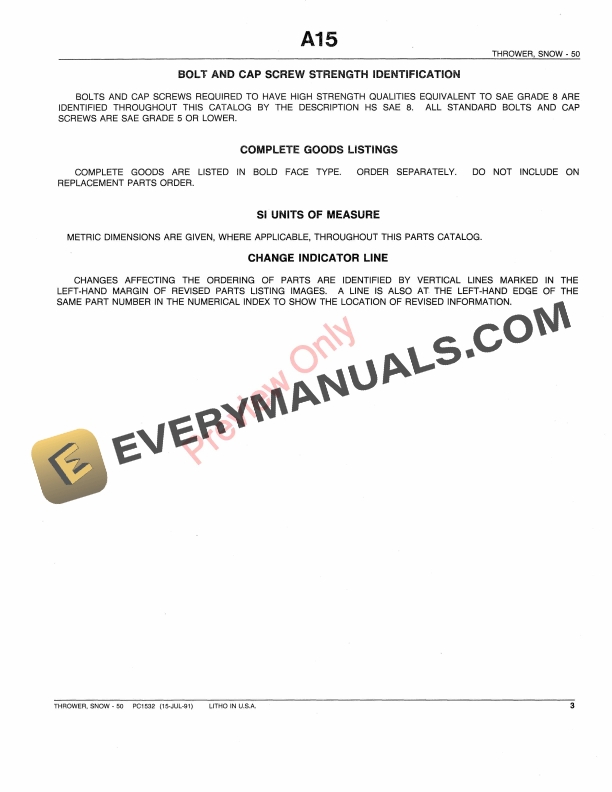 John Deere 50 Snow Throwers Parts Catalog PC1532 15JUL91-5