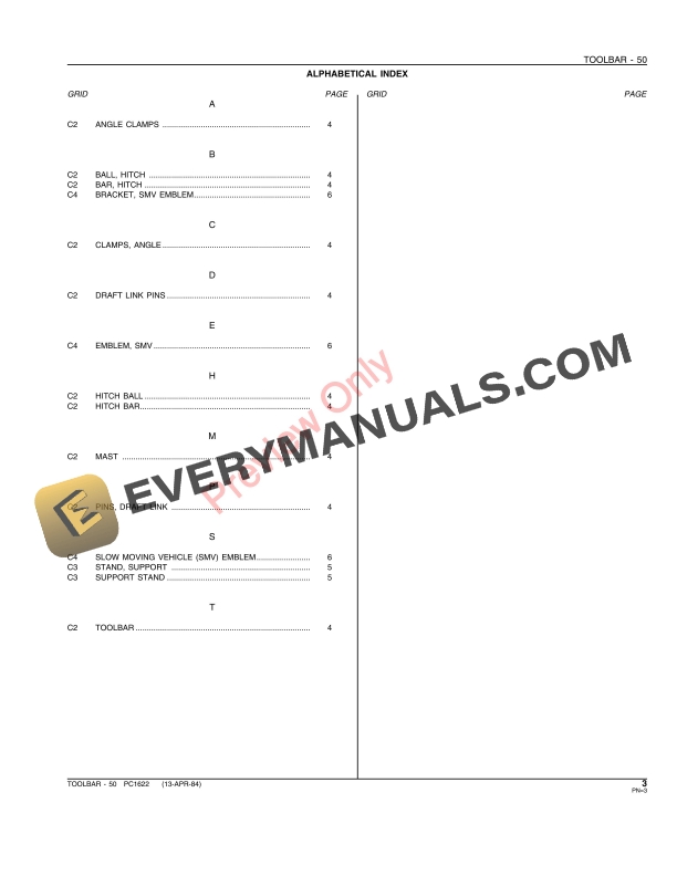 John Deere 50 Toolbar Parts Catalog PC1622 13APR84-5