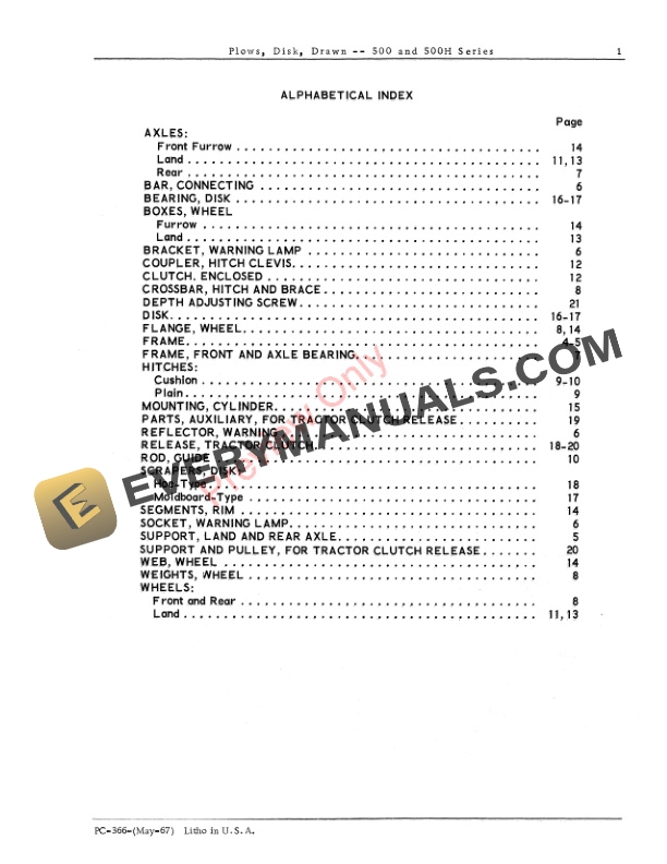 John Deere 500, 500H Series Drawn Disk Plows Parts Catalog PC366 01MAY67-3