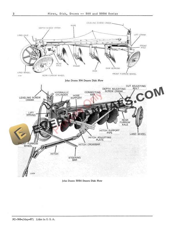 John Deere 500, 500H Series Drawn Disk Plows Parts Catalog PC366 01MAY67-4