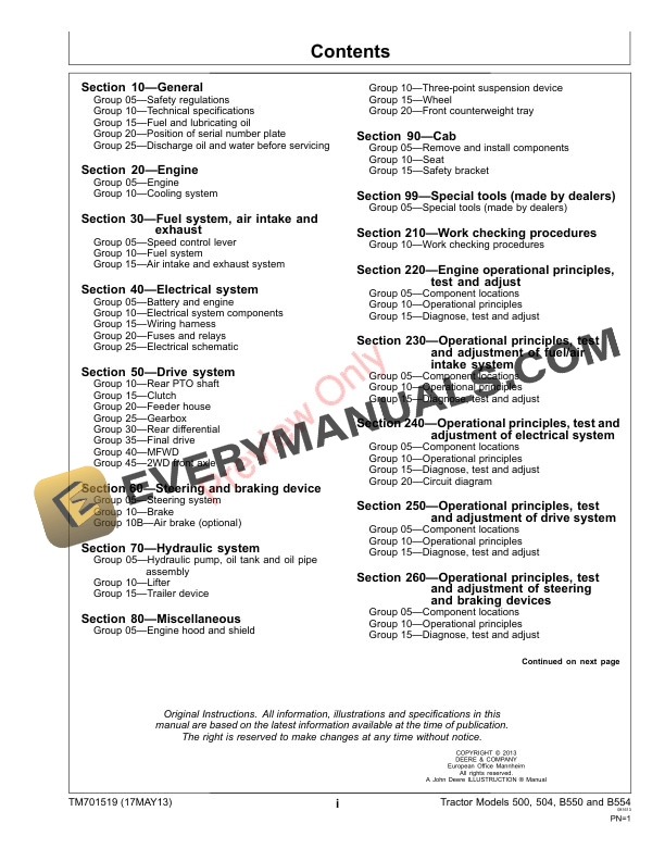 John Deere 500, 504, B550 and B554 Tractors - Technical Manual TM701519 01MAY13 5 John Deere 500 504 B550 and B554 Tractors Technical Manual TM701519 01MAY13 3