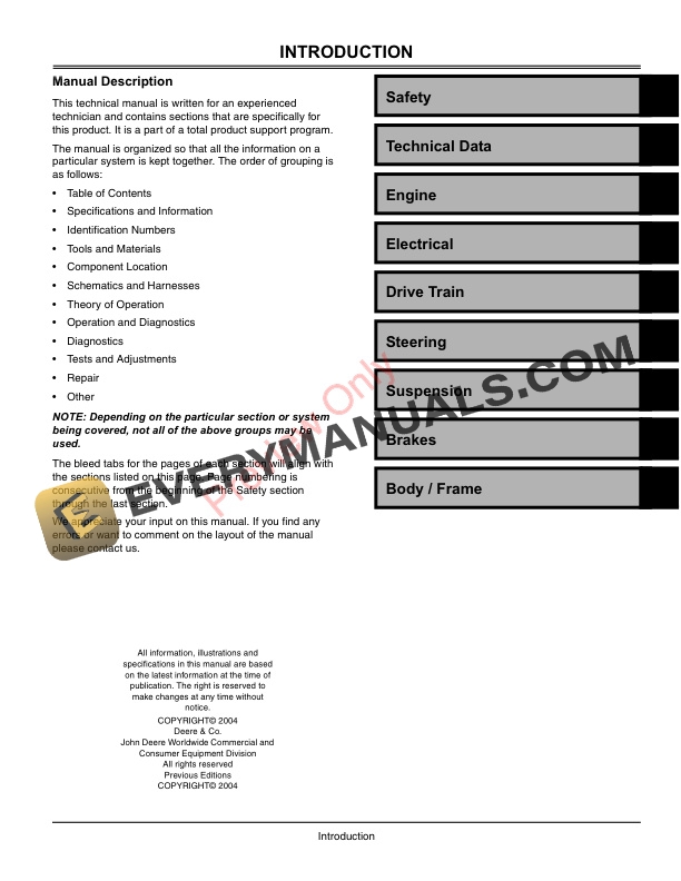 John Deere 500 650 650EX and 650EXT Trail Buck All Terrain Vehicles Technical Manual TM2160 01MAY04 3