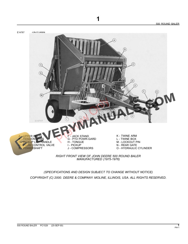 John Deere 500 Round Baler Parts Catalog PC1529 11MAY11-3