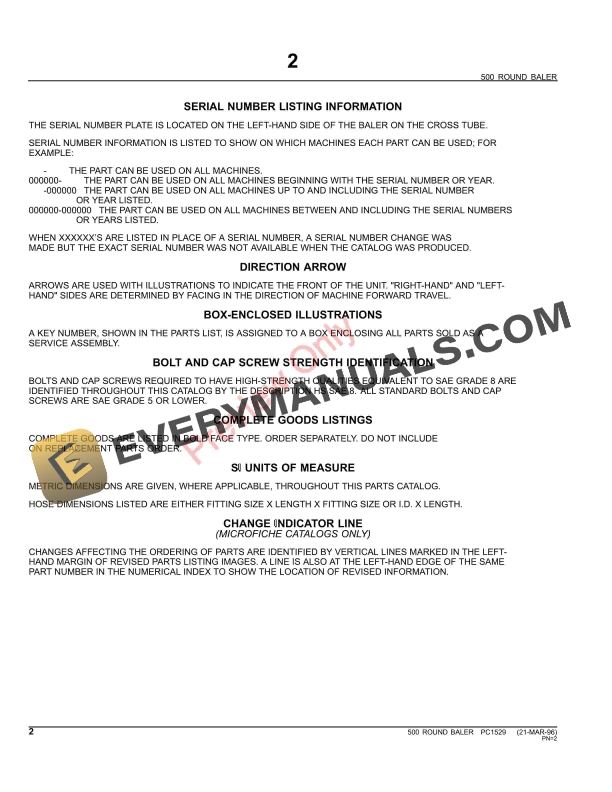 John Deere 500 Round Baler Parts Catalog PC1529 11MAY11-4