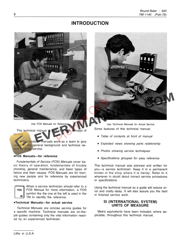 John Deere 500 Round Baler Technical Manual TM1140 01FEB76 4