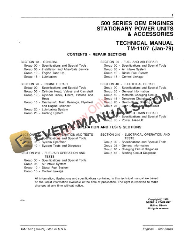 John Deere 500 Series Engines - 6531, 6531A, 6619A Technical Manual TM1107 01JAN79 4 John Deere 500 Series Engines 6531 6531A 6619A Technical Manual TM1107 01JAN79 3