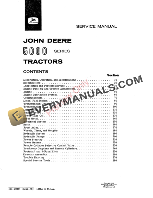 John Deere 5000 Series Tractors Service Manual SM2040 01MAR66 10 John Deere 5000 Series Tractors Service Manual SM2040 01MAR66 3