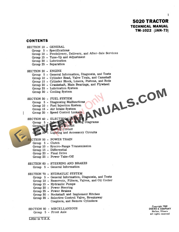 John Deere 5020 Row Crop Tractor Technical Manual TM1022 01JAN73 3
