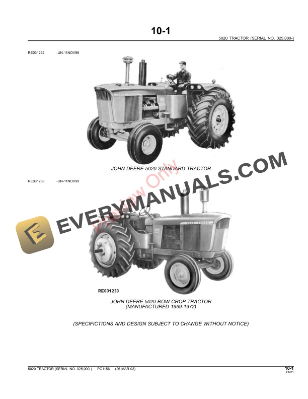 John Deere 5020 Tractor Parts Catalog PC1156 11MAY11 3