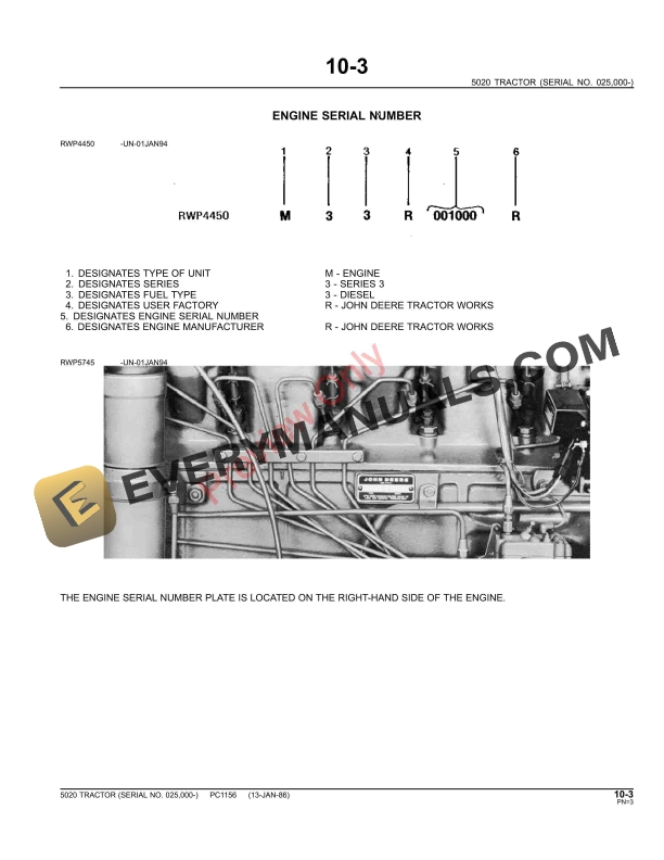 John Deere 5020 Tractor Parts Catalog PC1156 11MAY11 5