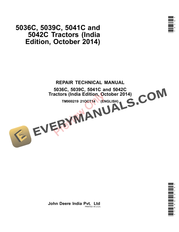 John Deere 5036C, 5039C, 5041C and 5042C Tractors Technical Manual TM900219 12APR16-1