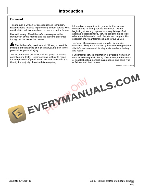 John Deere 5036C, 5039C, 5041C and 5042C Tractors Technical Manual TM900219 12APR16 4 John Deere 5036C 5039C 5041C and 5042C Tractors Technical Manual TM900219 12APR16 2