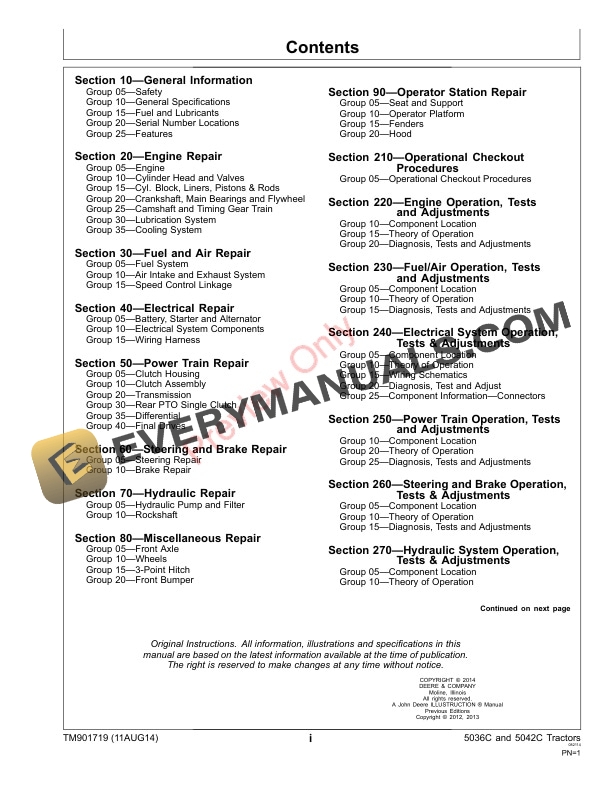John Deere 5036C and 5042C Tractors Technical Manual TM901719 17DEC15 3