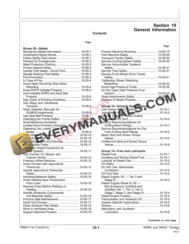 John Deere 5036C and 5042C Tractors Technical Manual TM901719 17DEC15 5