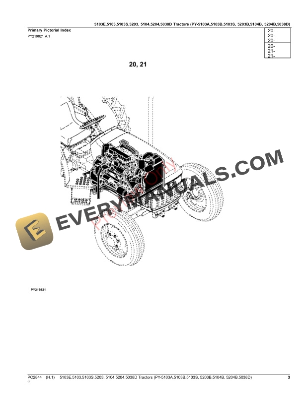 John Deere 5038D, 5103E, 5103, 5103S, 5203, 5104, 5204, Tractors (PY Parts Catalog PC2844 12NOV23-3