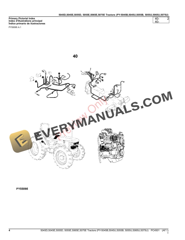 John Deere 5045D, 5045E, 5055D, 5055E, 5065E, 5075E Tractors (Tier 2)(8X4 and 9X3 TSS Transmission with OOS) (PC4501) Parts Catalog PC4501 10SEP23-4