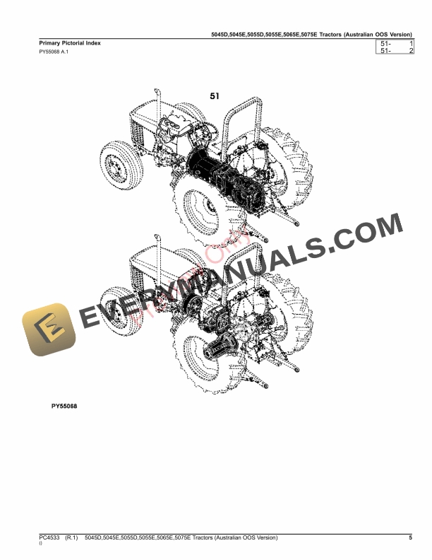 John Deere 5045D,5045E,5055D,5055E,5065E,5075E Tractors (Australian OOS Version) Parts Catalog PC4533 24AUG23-5