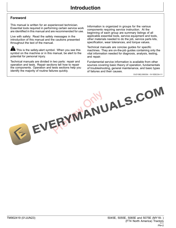 John Deere 5045E, 5055E, 5065E and 5075E (MY18 Diagnostic Technical Manual TM902419 01JUN23 4 John Deere 5045E 5055E 5065E and 5075E MY18 Diagnostic Technical Manual TM902419 01JUN23 2