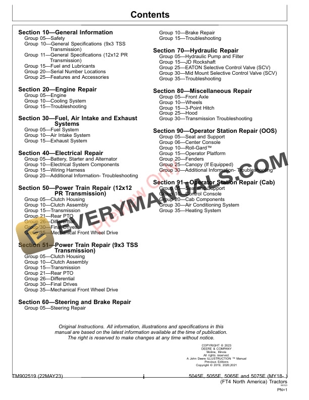 John Deere 5045E 5055E 5065E and 5075E MY18 Repair Technical Manual TM902519 22MAY23 3