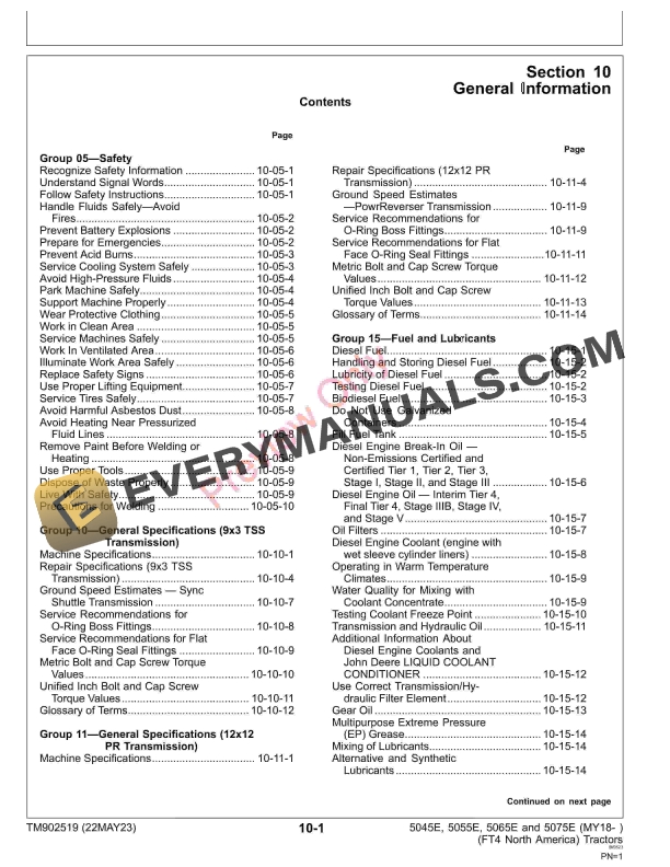 John Deere 5045E 5055E 5065E and 5075E MY18 Repair Technical Manual TM902519 22MAY23 5