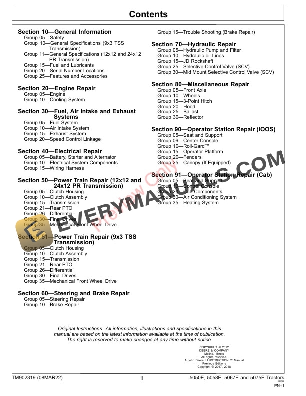 John Deere 5050E Stage IIIA 5050E 5058E 5067E 5075E Stage IIIB Stage V Tractors 045554 Diagnostic Technical Manual TM902319 08MAR22 3
