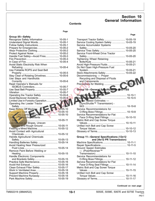 John Deere 5050E Stage IIIA 5050E 5058E 5067E 5075E Stage IIIB Stage V Tractors 045554 Diagnostic Technical Manual TM902319 08MAR22 5